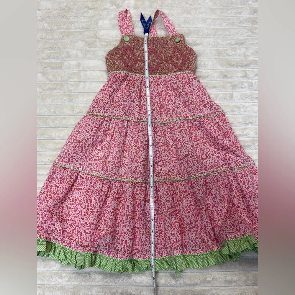 Beaux et Belles: Girls Pink & Red Smocked Floral Dress, Size 6